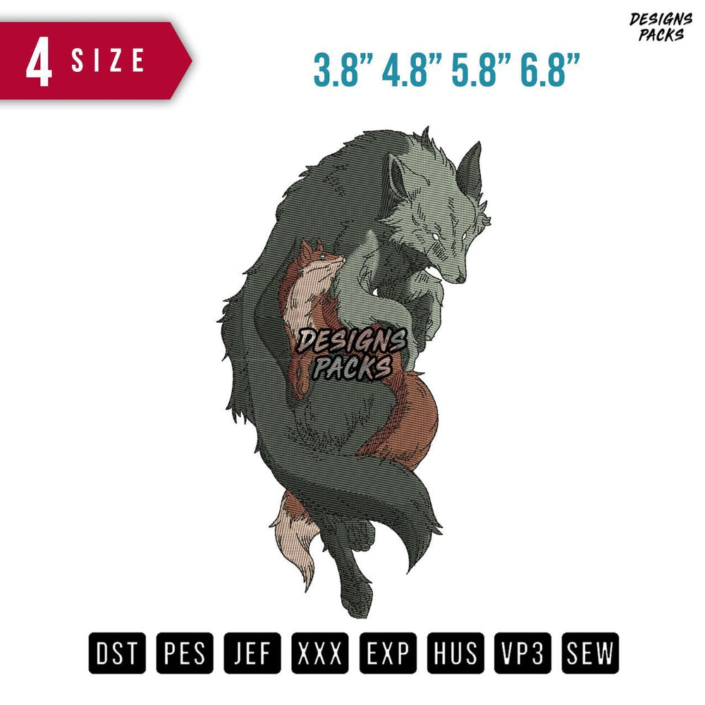 Wolf And Fox Embroidery Design