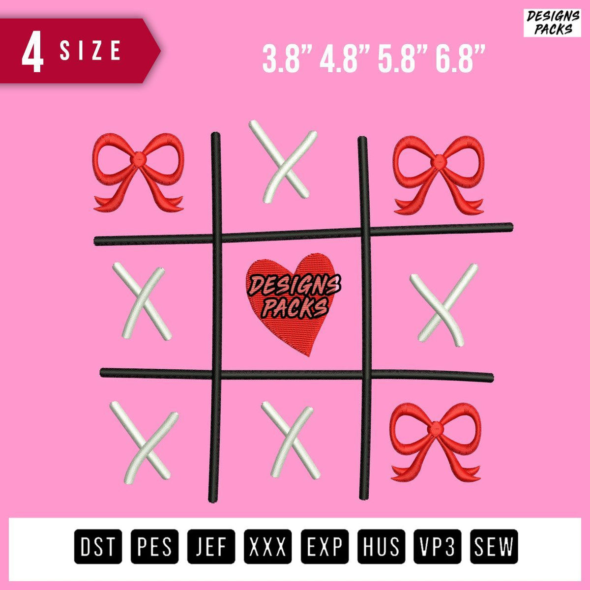 Xoxo Ribbon Heart Valentine Embroidery Design