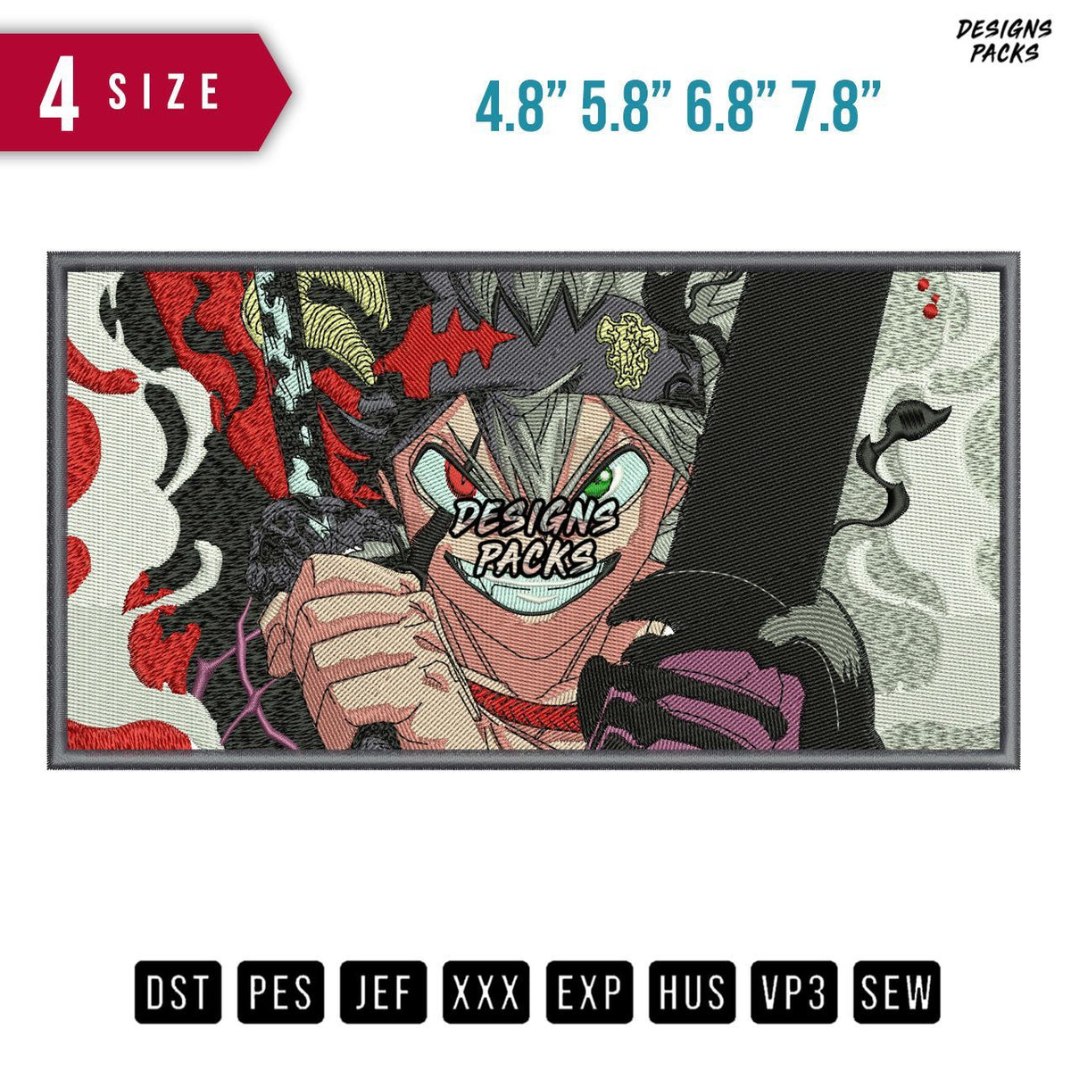 Yuno Black Clover Rec Embroidery Design