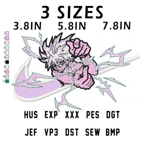 Embroidery design with 3 sizes, pink and purple colors, compatible with HUS, PES, DST formats