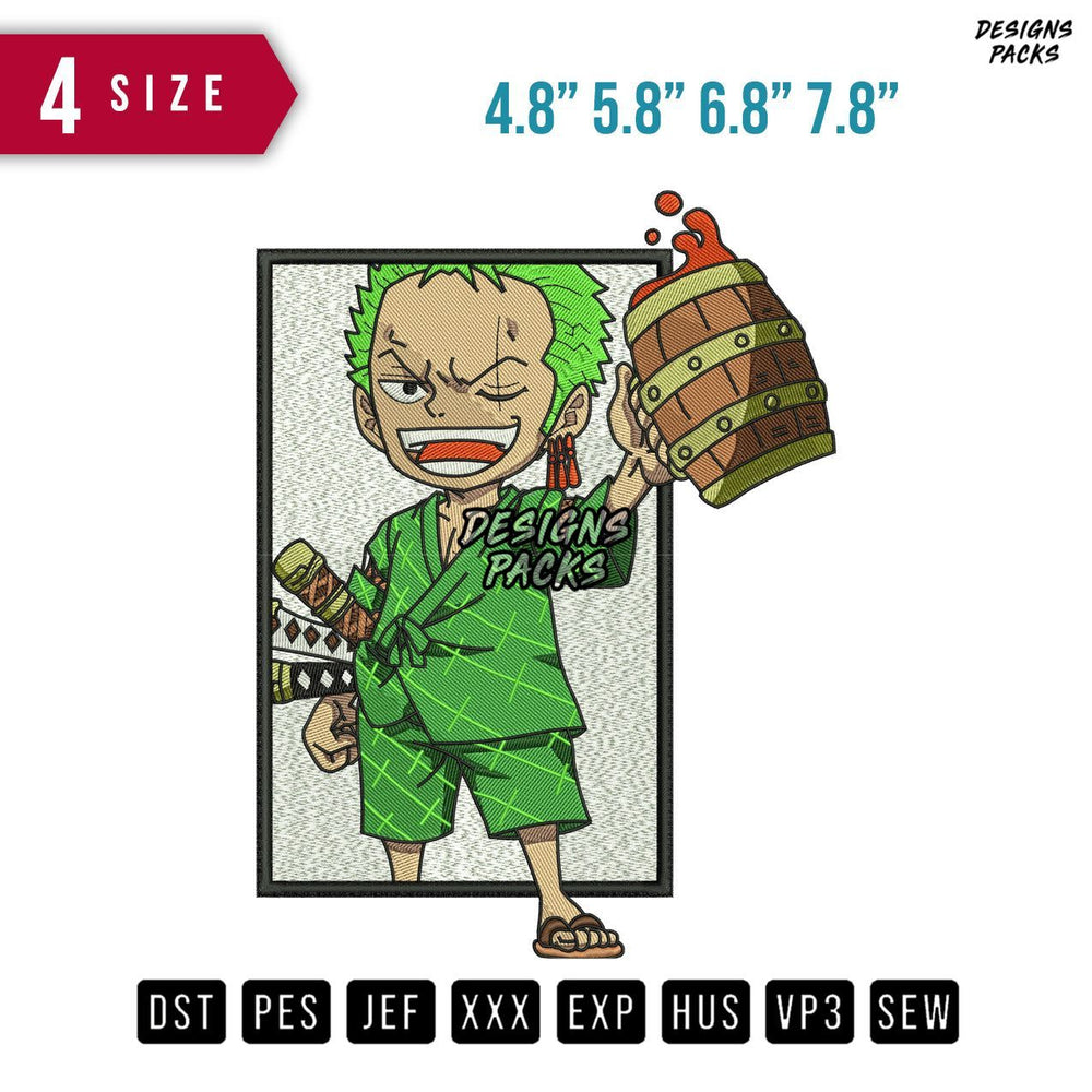 Zoro Chibi Drinking Embroidery Design