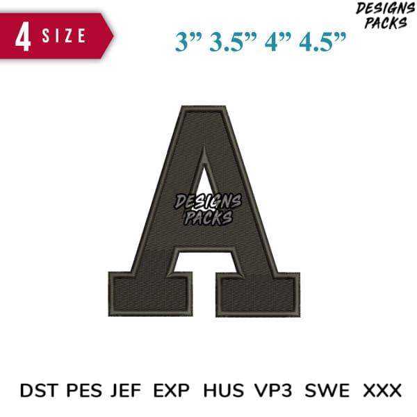 Embroidery design of letter A in 4 sizes, compatible with DST PES JEF formats for instant download
