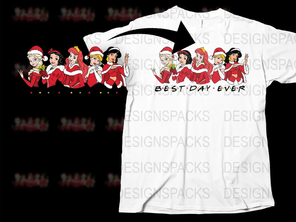 Women's Christmas T-Shirt Holiday Santa Outfit Group Design Best Day Ever Tee