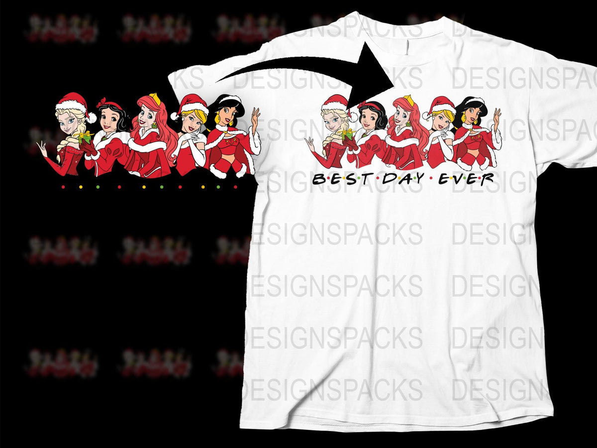 Women's Christmas T-Shirt Holiday Santa Outfit Group Design Best Day Ever Tee