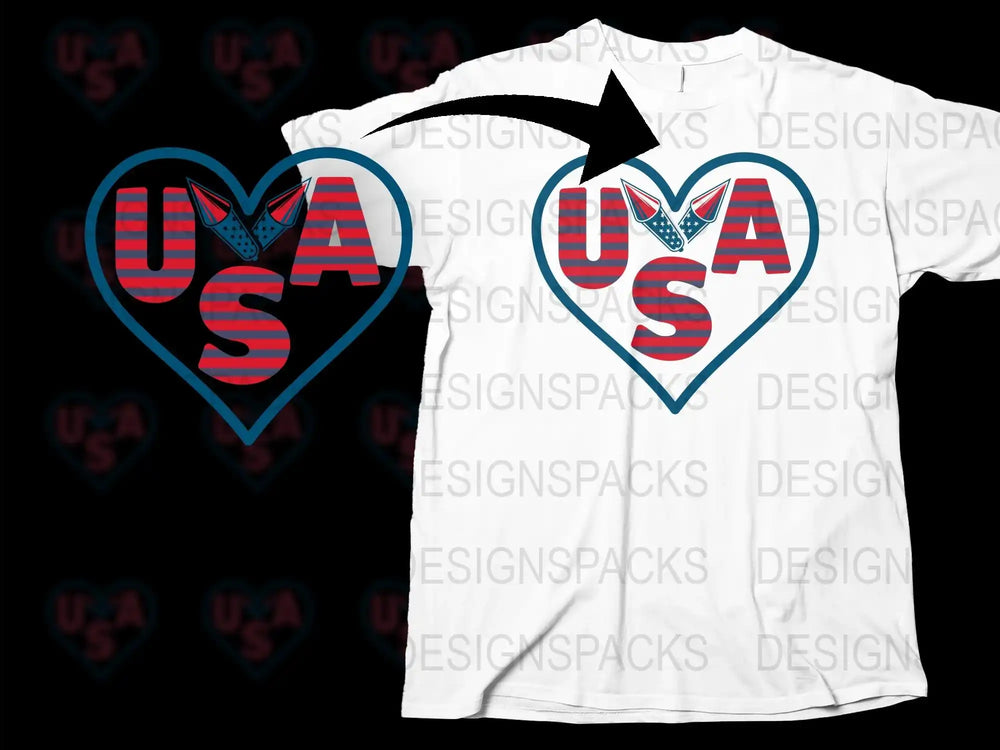 Patriotic USA Heart T-Shirt, American Flag Design, Unisex Adult Casual Wear, Stylish Graphic Tee