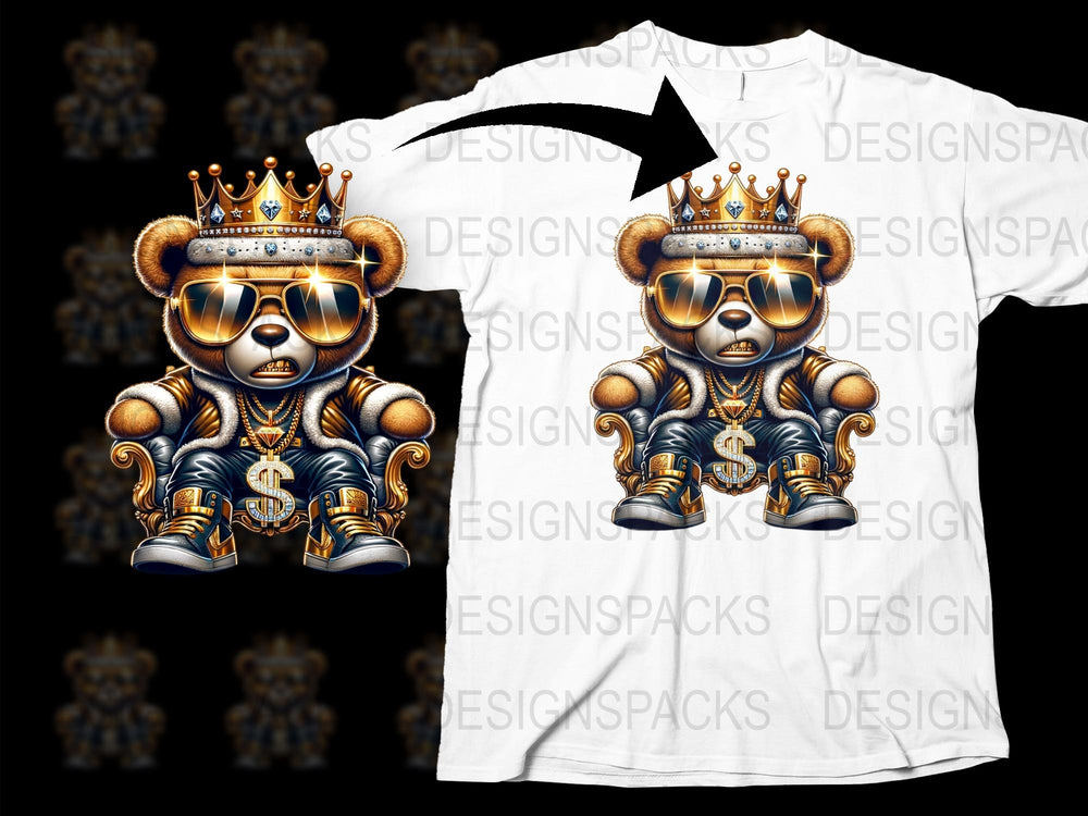 King Bear T-Shirt, Cool Hip Hop Bear with Crown Graphic Tee, Urban Streetwear, Unisex Fashion Shirt