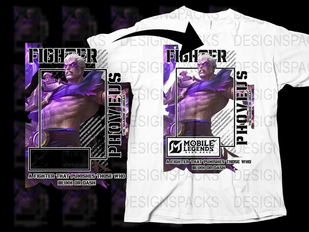 Mobile Legends Fighter T-Shirt, Phoveus Graphic Tee, Gaming Apparel, Purple Hero Design, Unisex Shirt