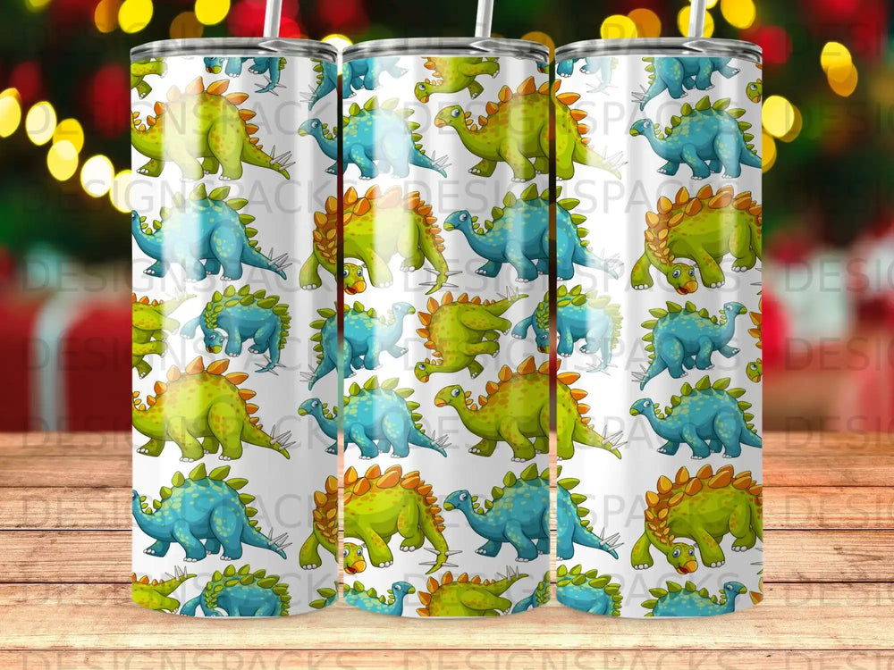 Pattern of cartoon dinosaurs with spiky backs on white background.