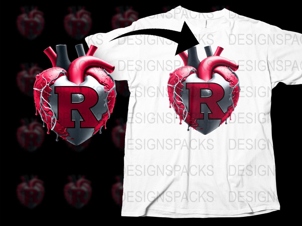 Gothic Heart T-Shirt, Red and Grey, R Letter Design, Bold Graphic Tee, Unisex Fashion