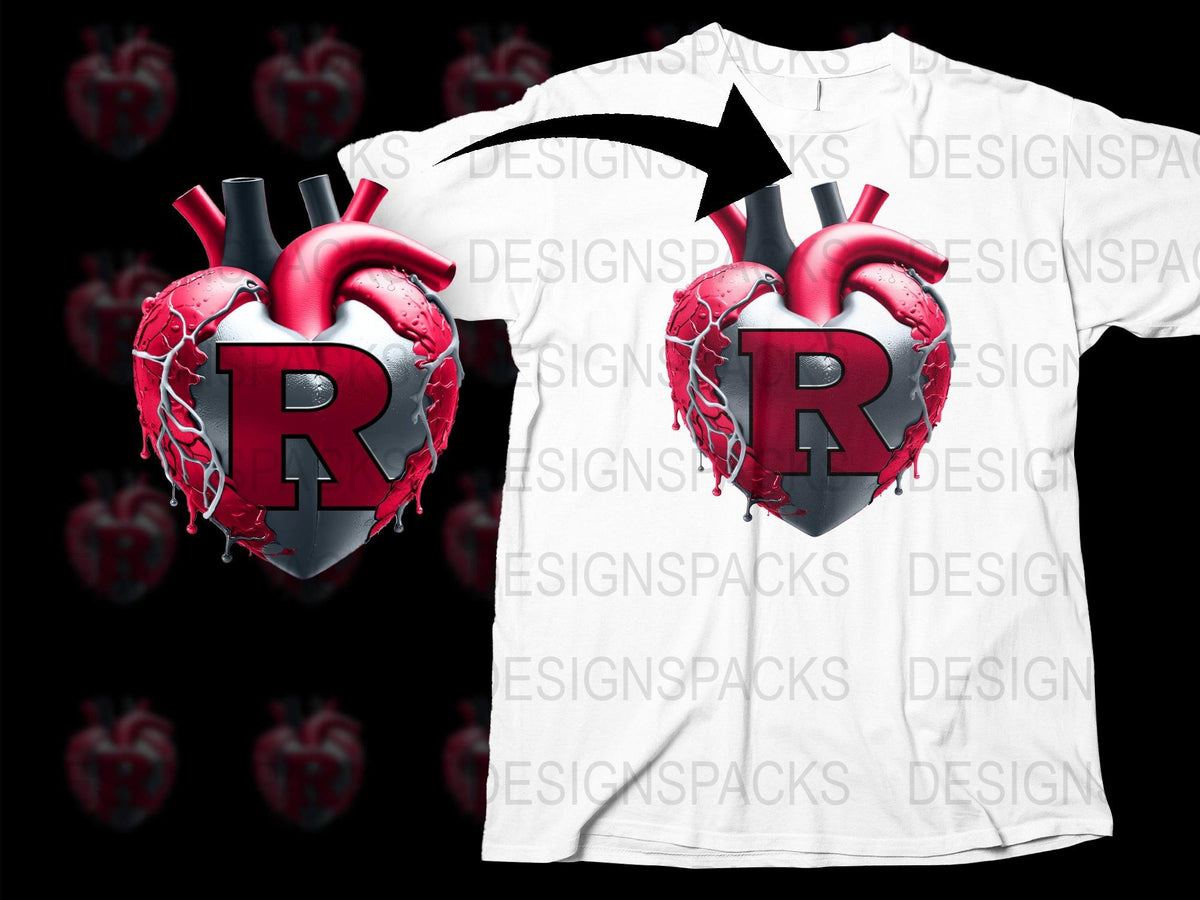 Gothic Heart T-Shirt, Red and Grey, R Letter Design, Bold Graphic Tee, Unisex Fashion