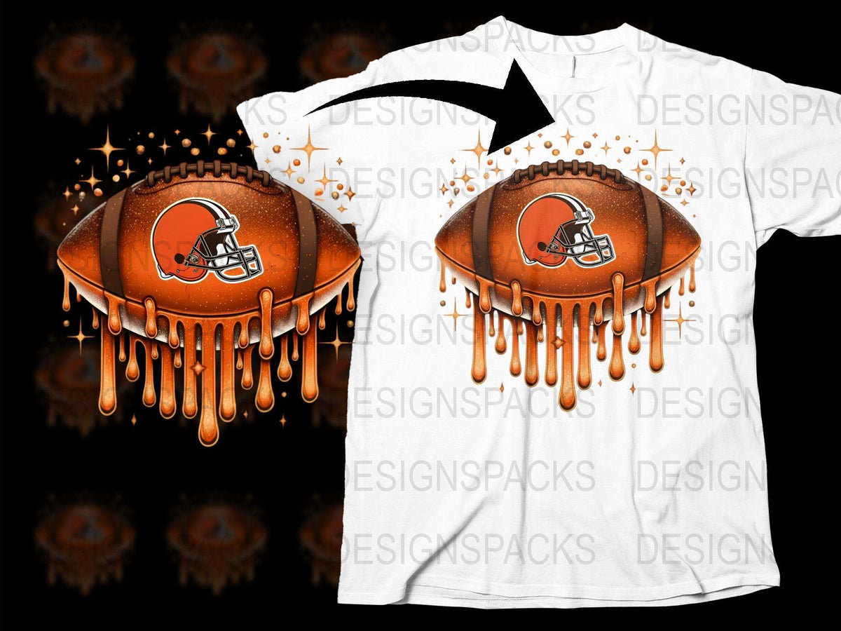 Cleveland Football T-Shirt, Dripping Paint Design, Orange Brown, Sports Fan Tee, Unique Graphic Print, Casual Wear