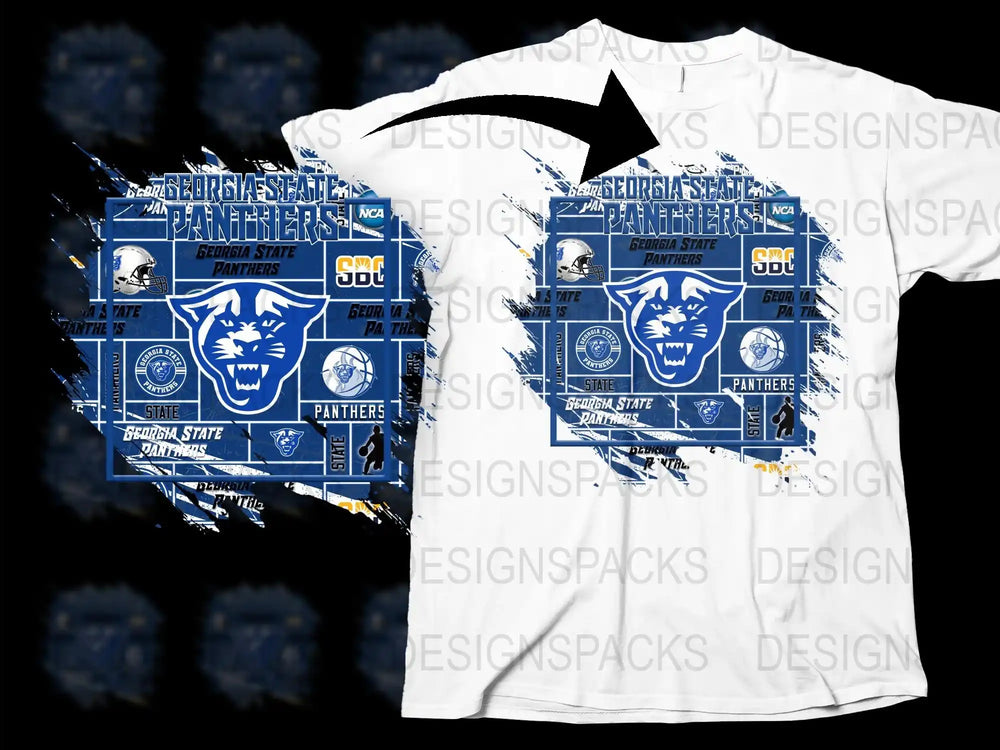 College State Panthers Graphic T-Shirt, Distressed Logo Design, Men's White Tee