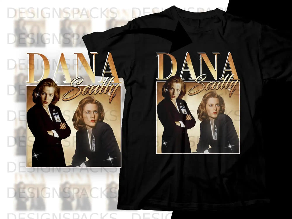 Gillian Anderson as Dana Scully in The X-Files on a black t-shirt.