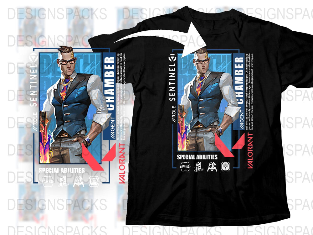 Valorant Agent Chamber Graphic T-Shirt, Gamer Tee, Men's Fashion Gaming Merchandise, Cool Character Design Shirt