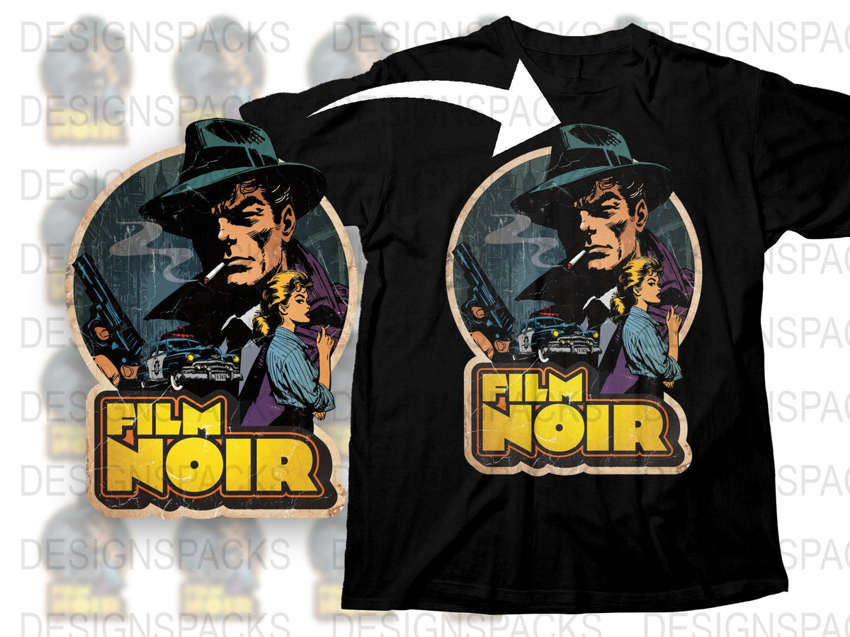 Vintage Film Noir T-Shirt, Classic Movie Graphic Tee, Retro Detective Print, Unisex Styling Cotton Shirt