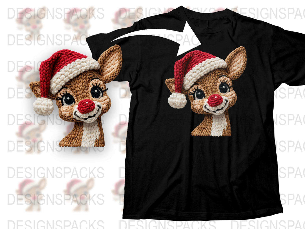 Christmas Reindeer T-Shirt with Santa Hat, Cute Holiday Graphic Tee, Festive Winter Apparel for All Ages