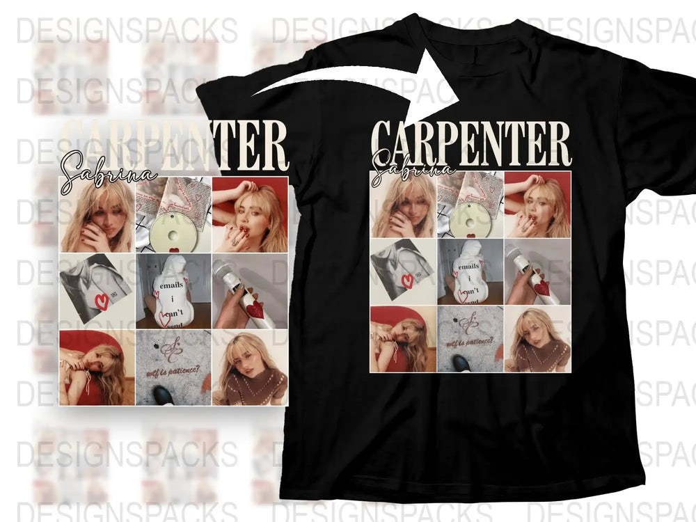 Carpenter Sabrina Collage T-Shirt, Stylish Pop Music Fan Merch, Casual Black Tee