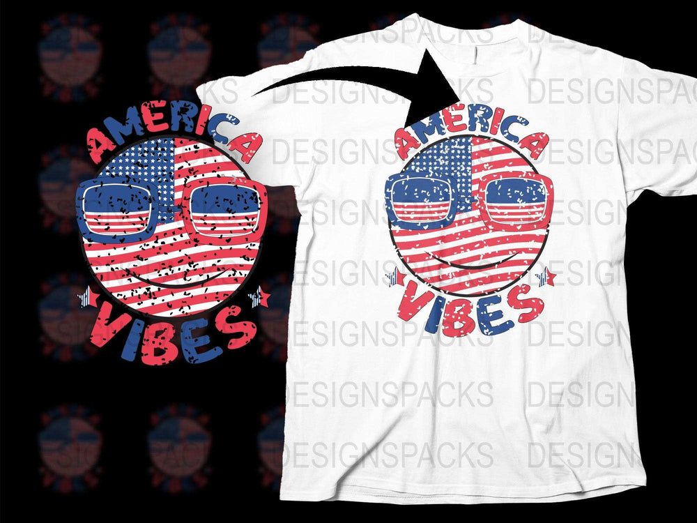American Vibes T-Shirt, Patriotic USA Flag Sunglasses, 4th of July Apparel, Distressed Flag Design, Independence Day Outfit