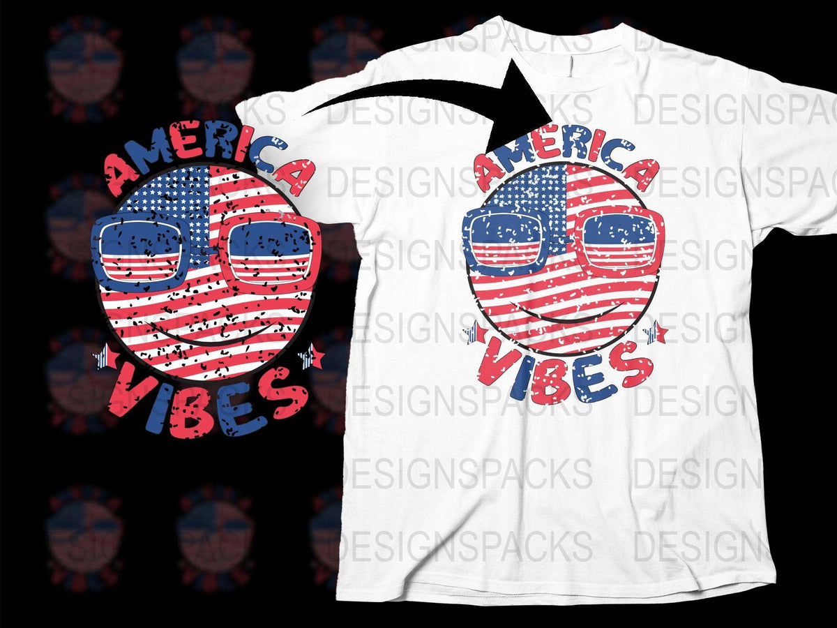 American Vibes T-Shirt, Patriotic USA Flag Sunglasses, 4th of July Apparel, Distressed Flag Design, Independence Day Outfit