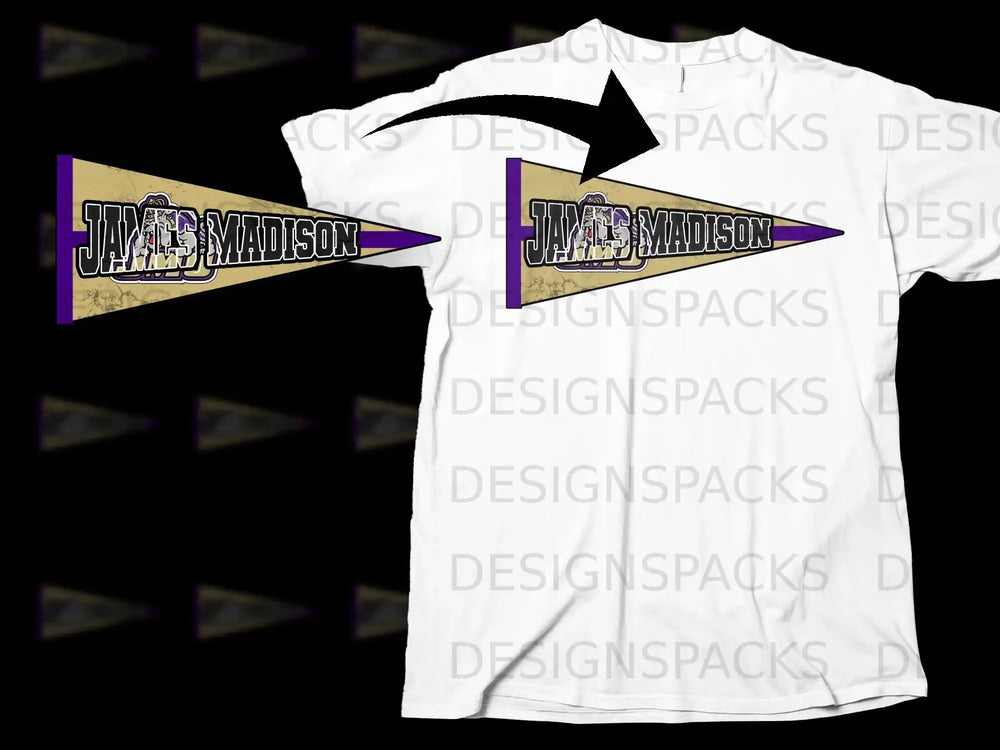 James Madison Pennant Illustration on White T-shirt