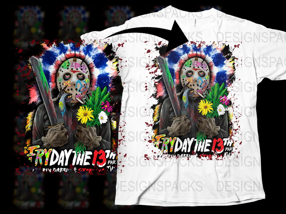 Friday the 13th Inspired Graphic T-Shirt, Horror Movie Fan Apparel, Unisex Skull Design Tee, Floral Punk Elements, Unique Streetwear Style