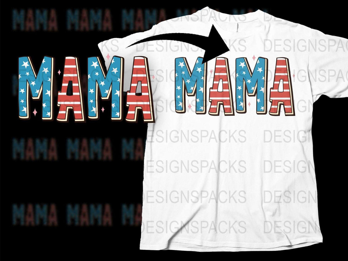 Mama Graphic T-Shirt Patriotic American Flag Design, Casual Mother's Day Gift, Women's Fashion Tee, Trendy Mom Apparel