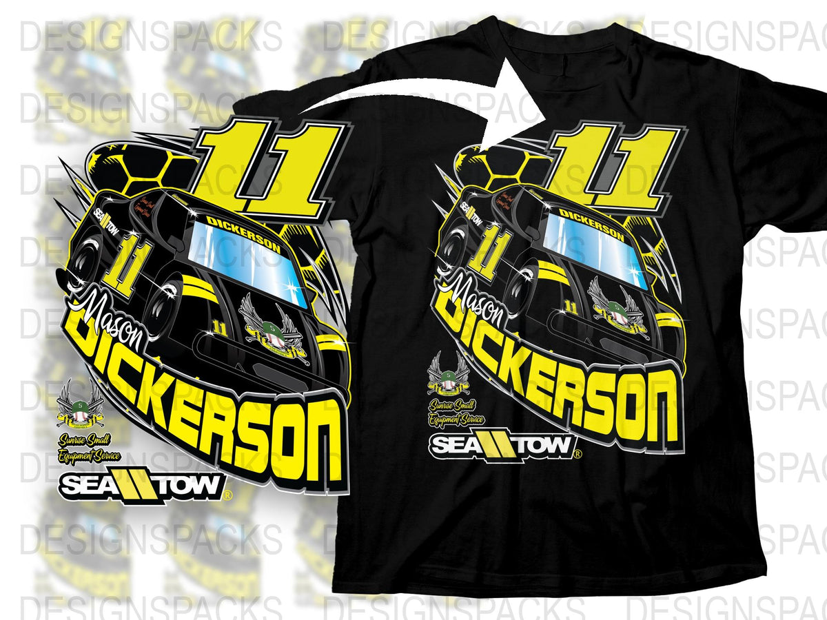Custom Racing T-Shirt, Number 11, Mason Nickerson Graphic Tee, Men's Black Sports Shirt with Car Design