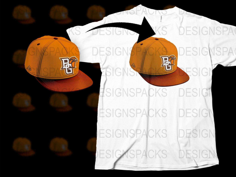 BGSU Falcons Logo T-Shirt and Baseball Cap Set, Orange and White, College Apparel, Sports Fan Gear