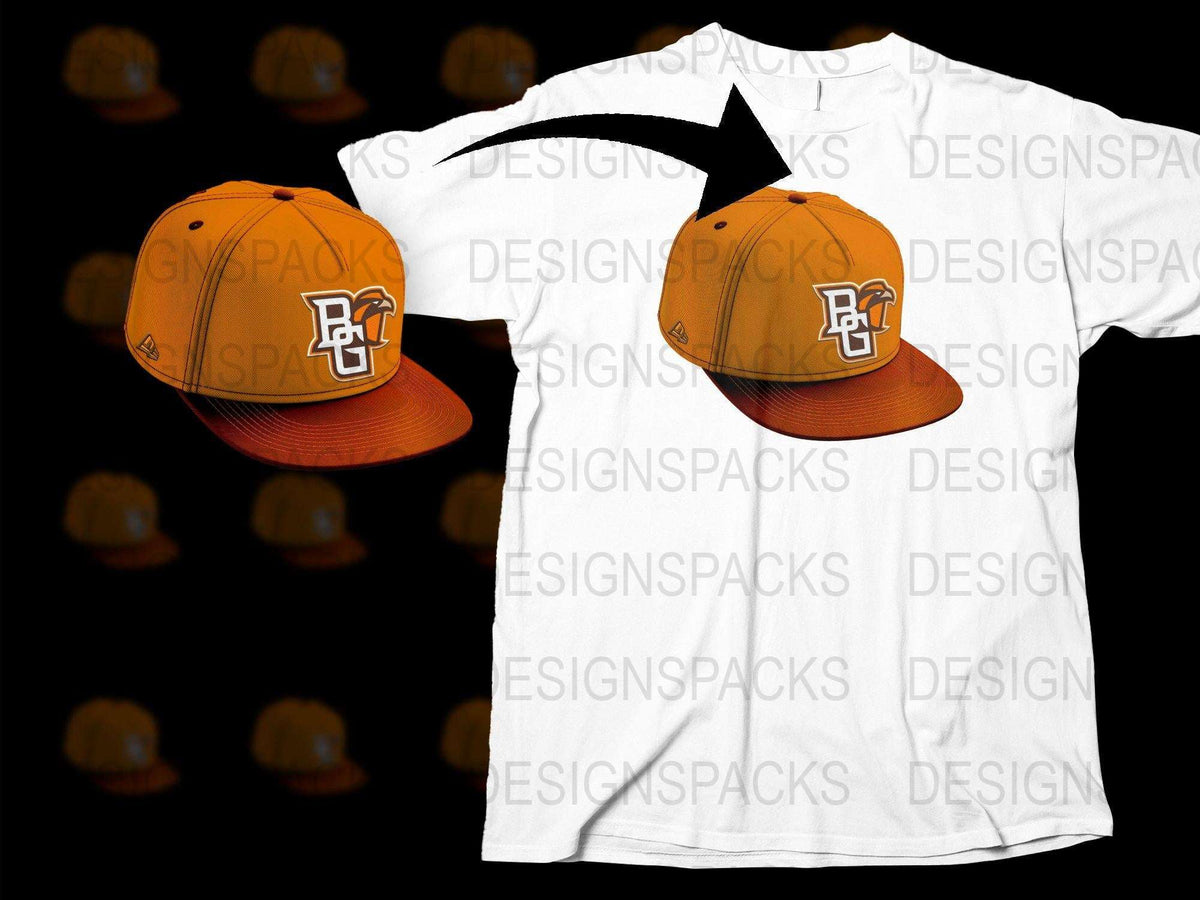 BGSU Falcons Logo T-Shirt and Baseball Cap Set, Orange and White, College Apparel, Sports Fan Gear