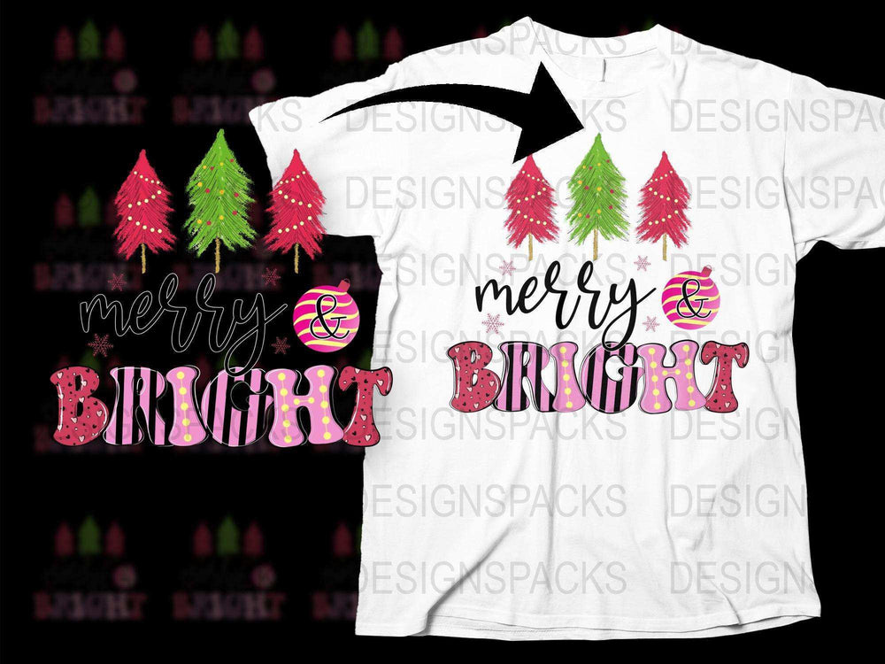 Festive Merry and Bright Christmas Tree Holiday T-Shirt, Cute Winter Graphic Tee, Unisex Xmas Apparel