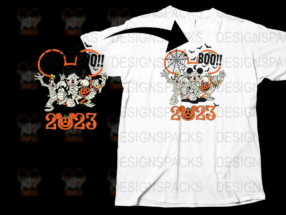 Halloween 2023 T-Shirt, Spooky Cartoon Ghosts and Pumpkins, Fun Holiday Apparel for All Ages, Unique Graphic Tee