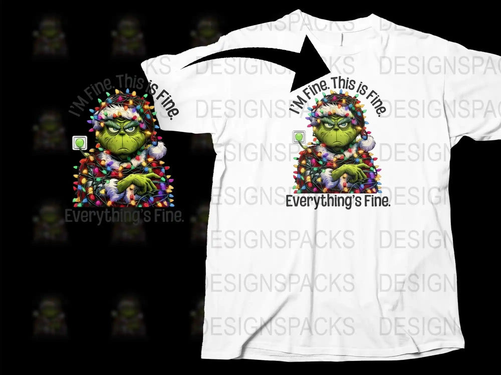 Fun Monster Graphic T-Shirt, 'Everything's Fine' Quote, Casual White Tee, Unique Cartoon Design, Trendy Summer Apparel