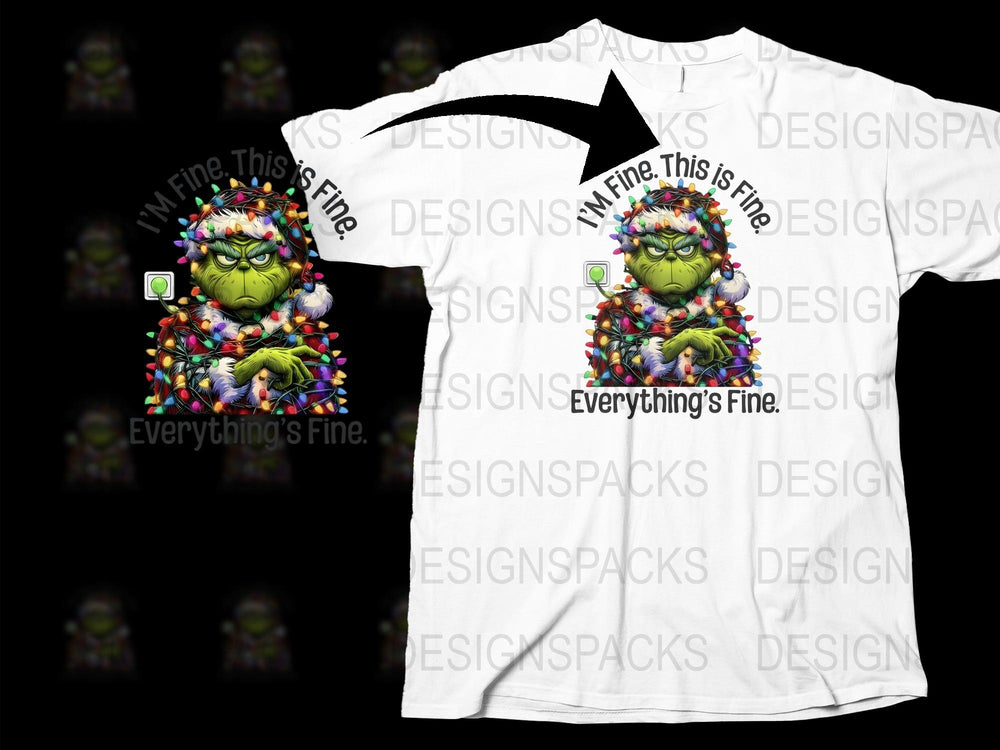 Fun Monster Graphic T-Shirt, 'Everything's Fine' Quote, Casual White Tee, Unique Cartoon Design, Trendy Summer Apparel
