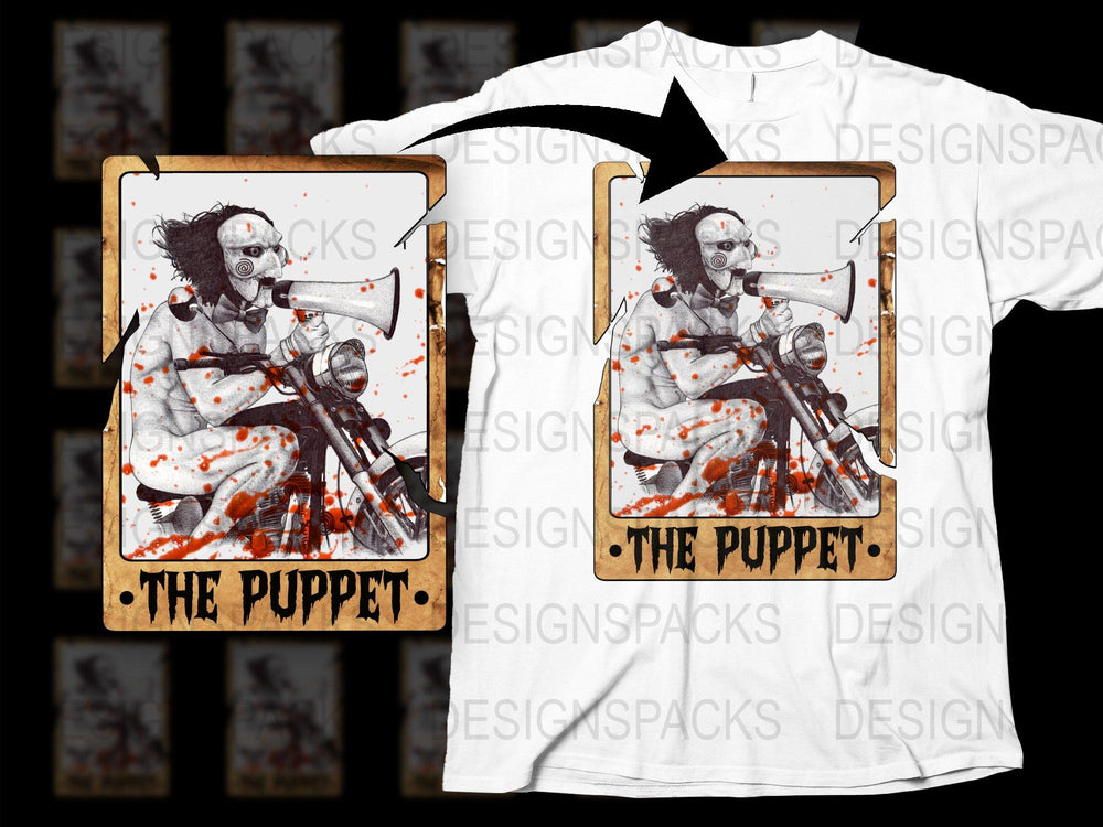 The Puppet Horror Graphic T-Shirt, Creepy Clown Design, Vintage Circus Style, Unisex Cotton Tee, Halloween Apparel, Unique Gift Idea