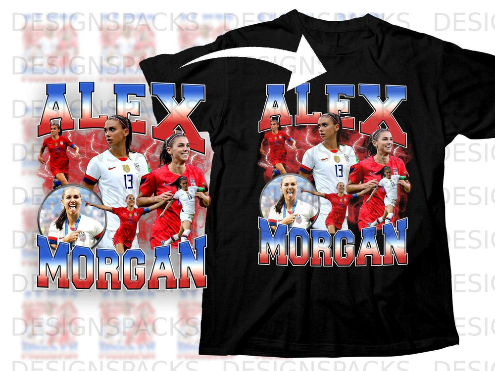 Alex Morgan USA soccer jersey with number 13 on black shirt.