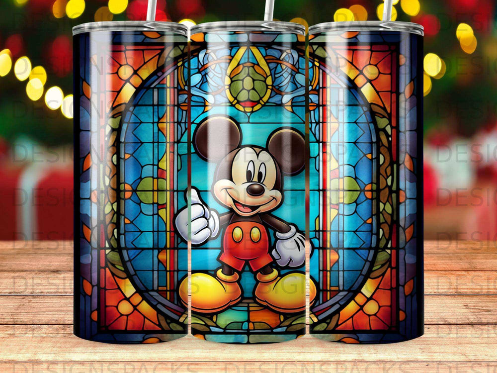 Mickey Mouse in a stained glass window, giving a thumbs up.