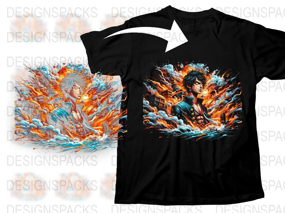 Anime Graphic T-Shirt, Vibrant Orange Blue Art Print, Unisex Manga Style Tee, Casual Cotton Shirt for Teens and Adults
