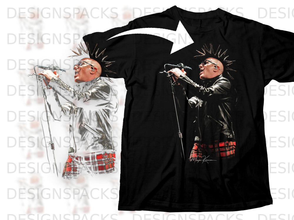 Black t-shirt featuring Maynard Keenan with mohawk, sunglasses, and plaid kilt.