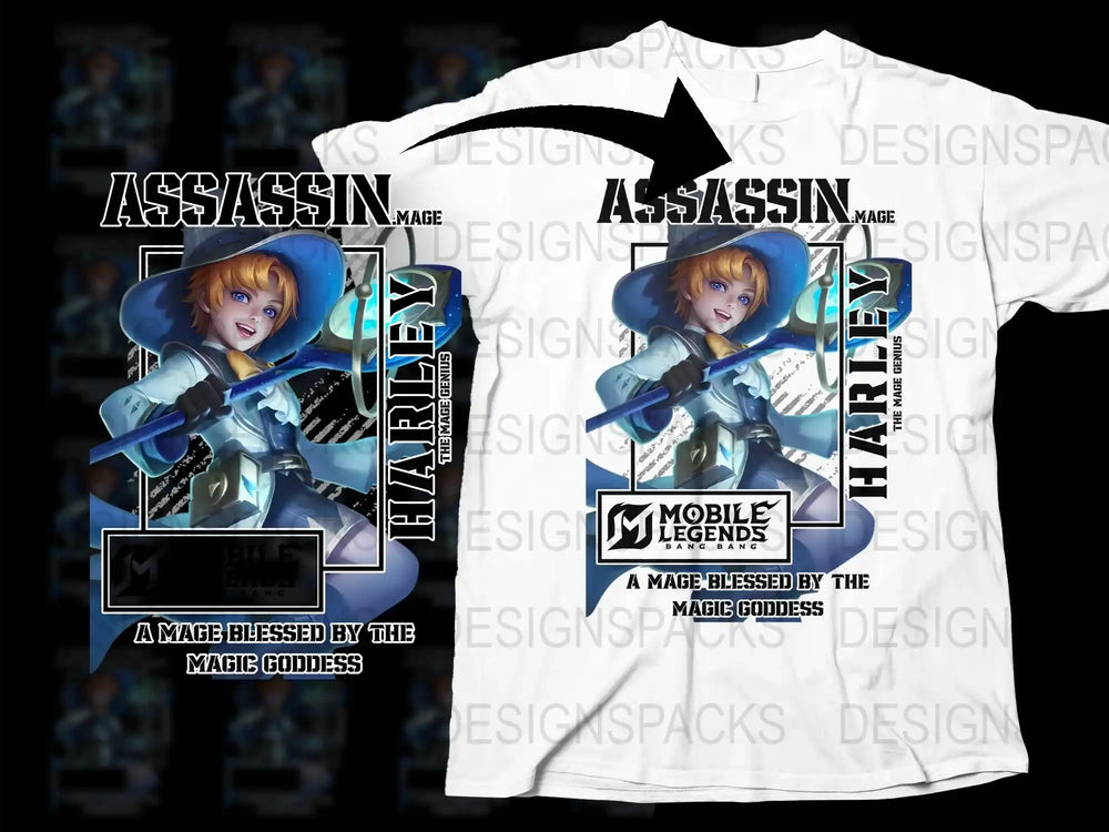 Anime Assassin Mage Graphic T-Shirt, Mobile Legends Inspired Design, Gamer Apparel, Unisex Fashion Tee