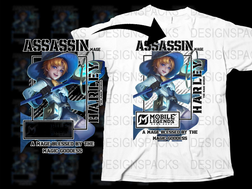 Anime Assassin Mage Graphic T-Shirt, Mobile Legends Inspired Design, Gamer Apparel, Unisex Fashion Tee