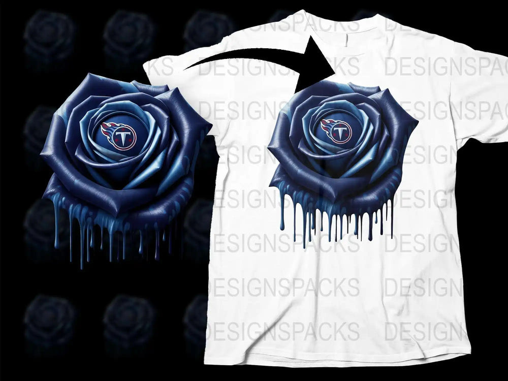 Blue Rose Tennessee Titans Dripping Logo Graphic T-Shirt, Unique Sports Fan Apparel, Vibrant Team Colors