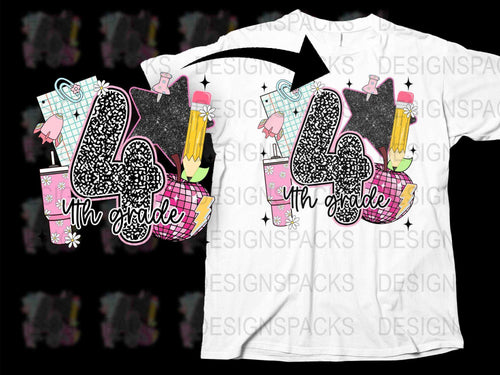 4th Grade T-Shirt with Colorful Pencil and Notebook Design, Fun Back to School Outfit for Kids, Trendy Graphic Tee