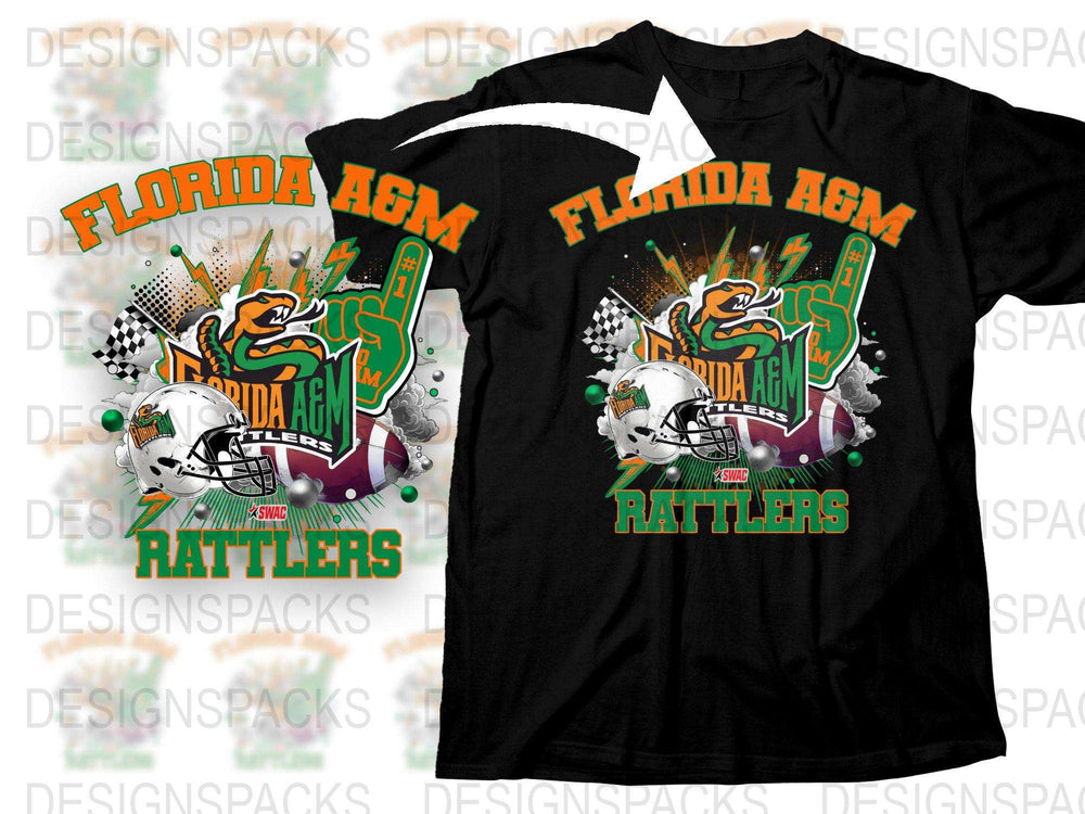 Florida AandM Rattlers Graphic T-Shirt, Vintage College Football Tee, Sports Fan Apparel, Unisex Black Shirt, Gift for Students