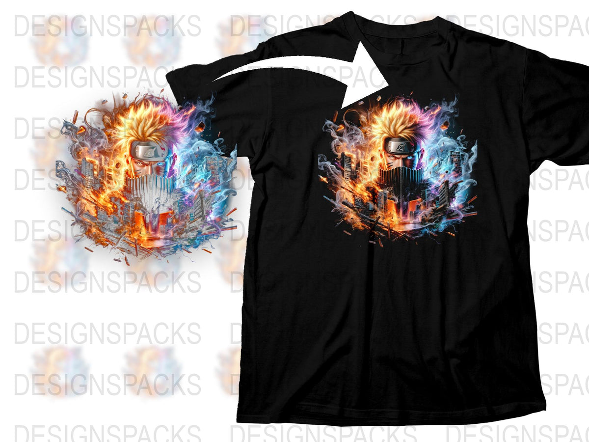 Men's Graphic T-Shirt with Colorful Abstract Art Print, Unique Fire Design, Modern Stylish Casual Wear