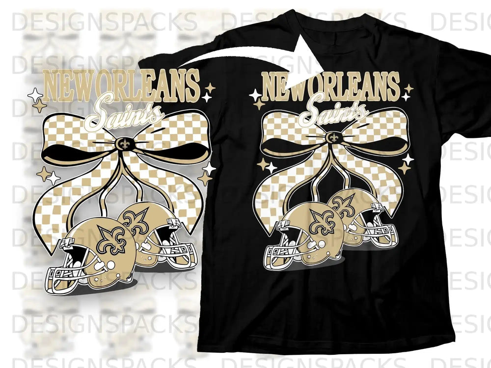 New Orleans Saints Football Helmets and Bow Shirt