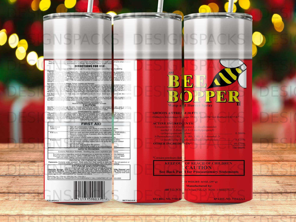 Aerosol can of "BEE BOPPER" wasp and hornet spray with instructions.