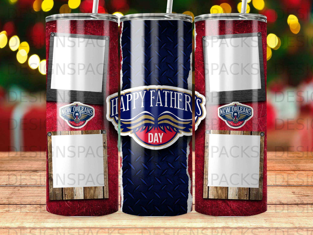New Orleans Pelicans Father's Day tumbler with blue diamond pattern.