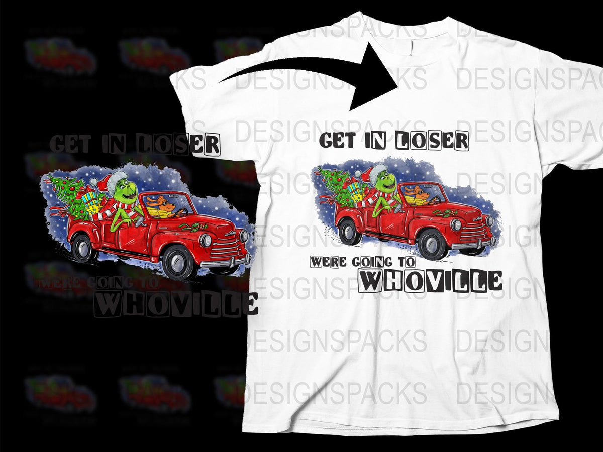 Vintage Red Truck Christmas T-Shirt, Get In Loser Whoville Tee, Holiday Graphic Shirt, Festive Clothing for Family Party