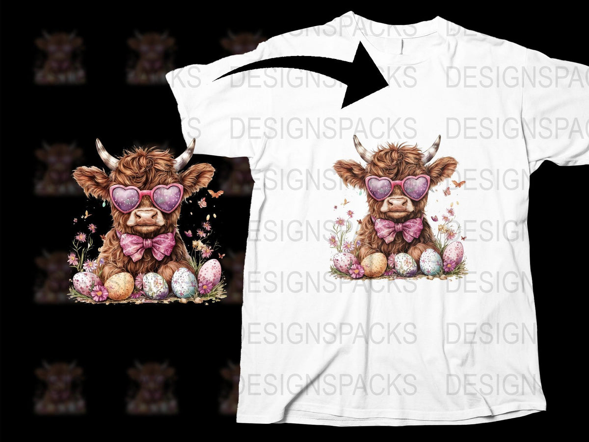 Cute Highland Cow T-Shirt with Floral Sunglasses, Trendy Animal Graphic Tee, Summer Fashion Top for All Ages