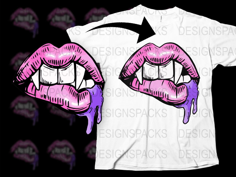 Funky Pink Vampire Lips T-Shirt, Gothic Bite Design, Unisex Graphic Tee, Streetwear Fashion, Cool Urban Apparel, Trendy Shirt
